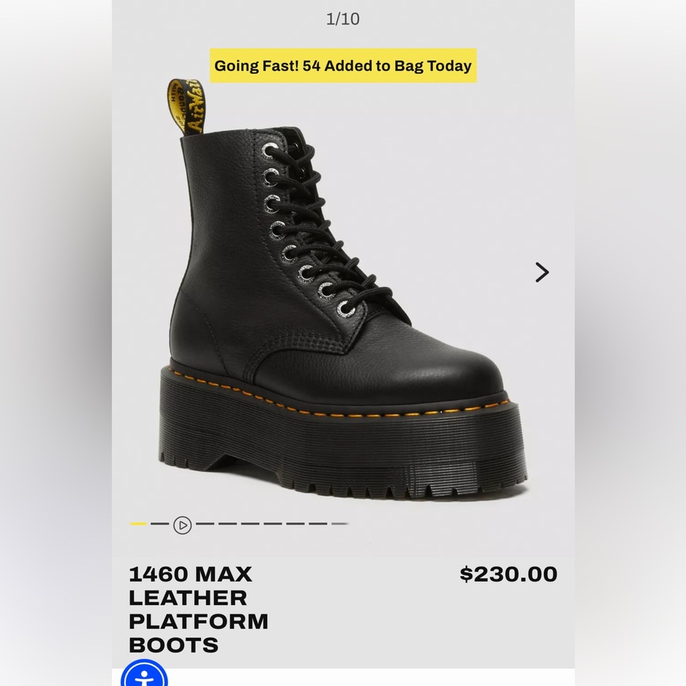 Dr. Martens 1460 Pascal Max Black Lace Up Boots Size 8